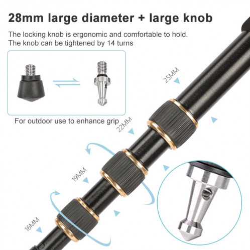 Triopo 554 Trépied en alliage d'aluminium portable réglable avec tête de boule D-2A pour la caméra SLR ST11551122-016