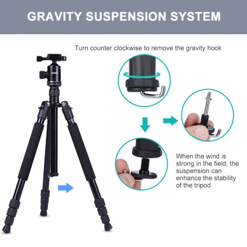 TRIOPO Oubao A-608S trépied en alliage d'aluminium portable réglable avec tête sphérique pour appareil photo reflex ST11851863-011