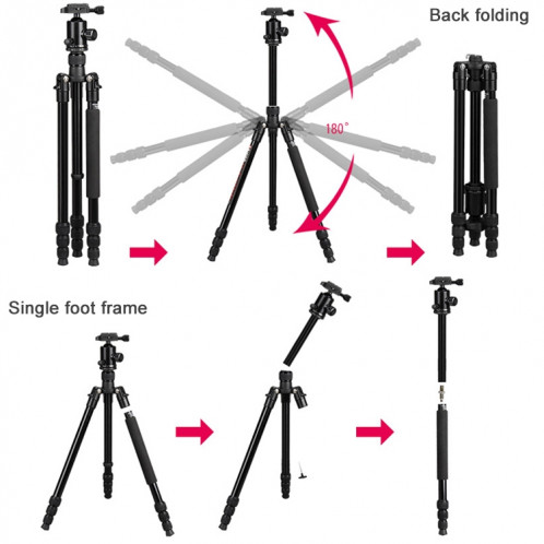 Triopo OUBAO TA300 Trépied en alliage en aluminium portable réglable avec tête de balle pour caméra SLR ST1186815-09