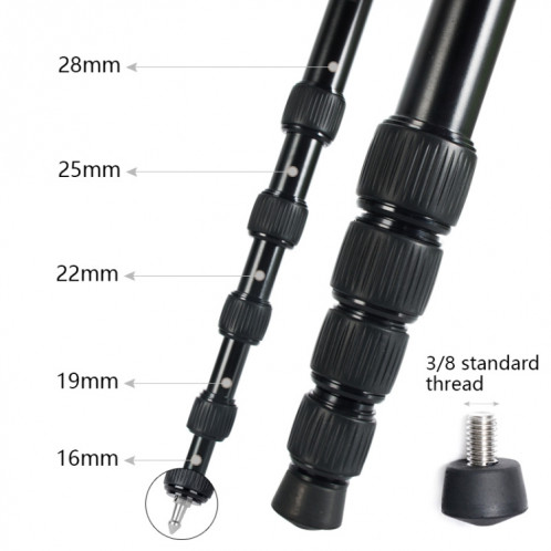 BEXIN MAS285 Support de monopode en alliage d'aluminium pour appareil photo reflex numérique portable de voyage extérieur (noir) SB200B617-08