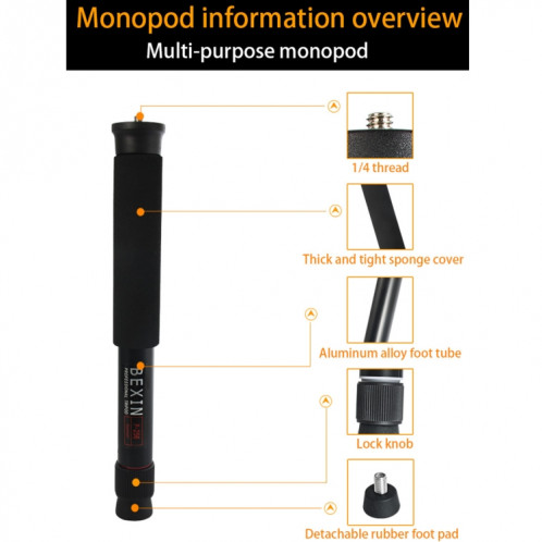 BEXIN P256A Support de monopode en alliage d'aluminium pour appareil photo reflex numérique portable de voyage extérieur (noir) SB203B527-09