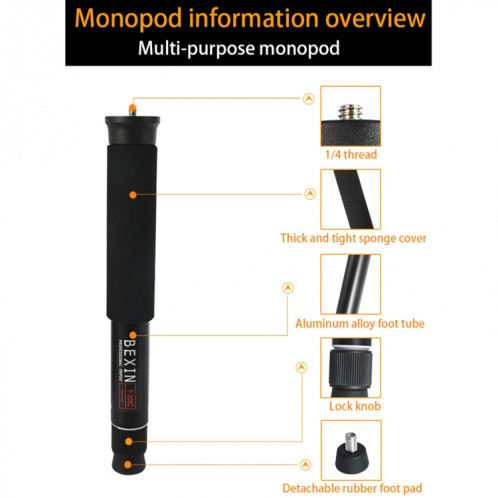 BEXIN P308C Portable Voyage Appareil Photo DSLR Extérieur En Alliage D'aluminium Monopod Titulaire (Noir) SB206B573-011