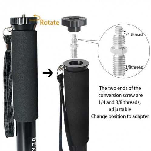 BEXIN P308 Support de monopode en alliage d'aluminium pour appareil photo reflex numérique portable de voyage extérieur (noir) SB208B1094-09