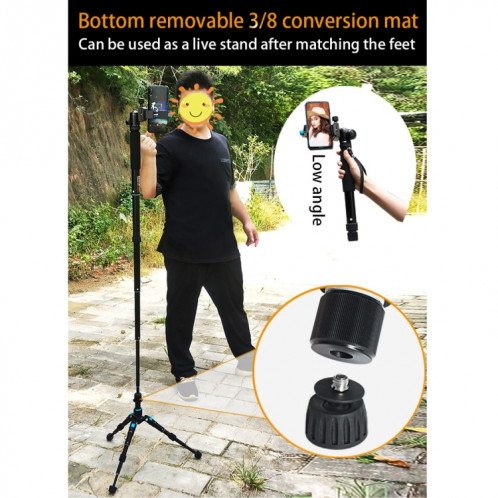 BEXIN P308B Support de monopode en alliage d'aluminium pour appareil photo reflex numérique portable de voyage extérieur (noir) SB210B1811-012