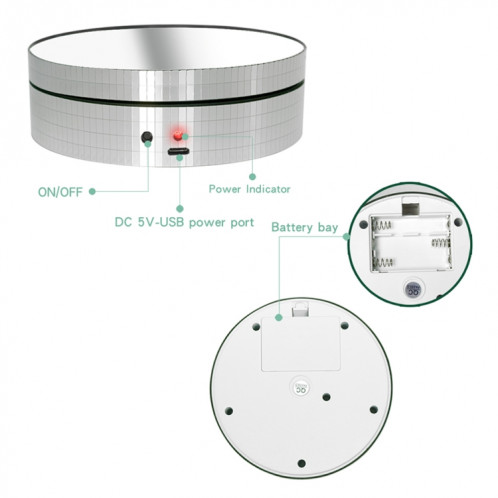 12cm 360 degrés rotative rotative miroir vitrage électrique stand de prise de vue vidéo des accessoires de plateau tournant, charge: 3kg (argent) SH359S643-09