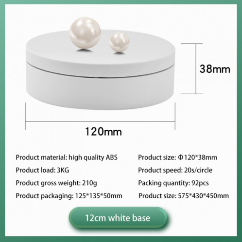 12 cm 360 degrés tournant en platine de platine de platine électrique d'affichage électrique de prise de vue vidéo ProPs PlayTable, charge: 3kg (blanc) SH360W93-09