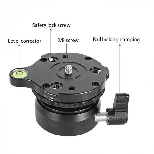 Bexine DY-60N 3/8 pouce Dôme Trépied Professionnel Nivelant de 360 ​​degrés Panorama Head Base avec adaptateur à vis à bulles et à vis de 3/8 pouces SB13661725-08