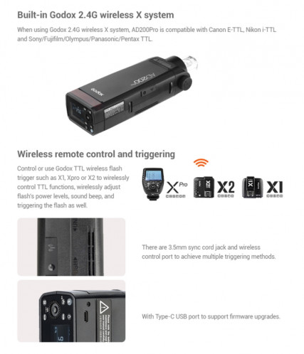 Godox AD200 Pro Pocket Flash Flash Light TTL HSS 2.4G Système X Sans fil X Speedflight Flash Extérieur (Fiche UE) SG68EU613-06
