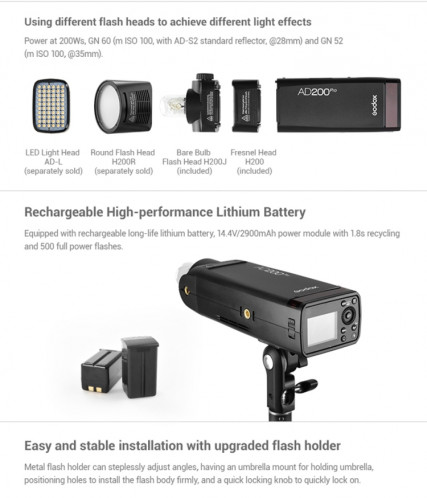 Godox AD200 Pro Pocket Flash Flash Light TTL HSS 2.4G Système X Sans fil X Speedflight Flash Extérieur (Fiche UE) SG68EU613-06