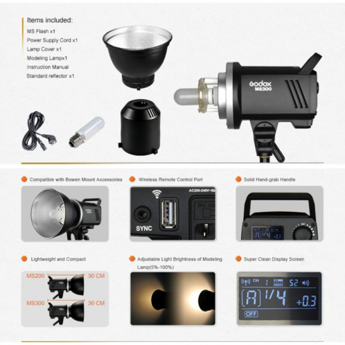Godox MS300 Studio Light Flash 300ws Bowens Studio Studio Speedlight (Fiche EU) SG75EU360-08