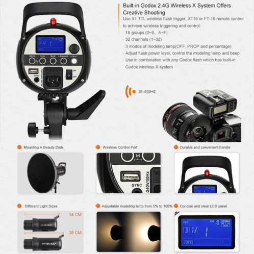 Godox SK400II Studio Flash Light 150ws Bowens Mount Studio Speedlight (UE Plug) SG95EU1772-07