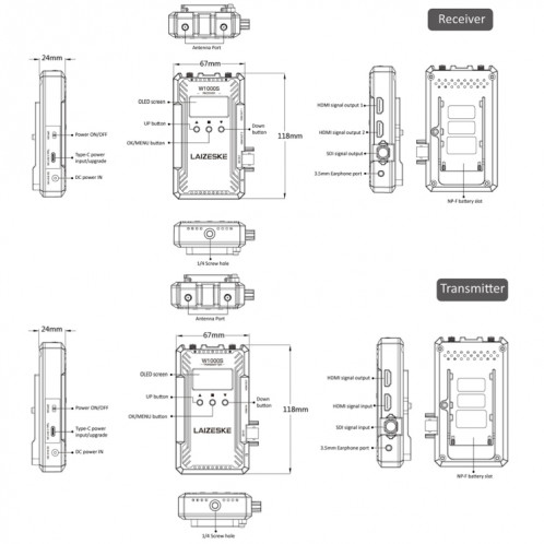 LAIZESKE W1000S HDMI + 1000ft double SDI système de transmission vidéo sans fil (Noir) SH466B586-013