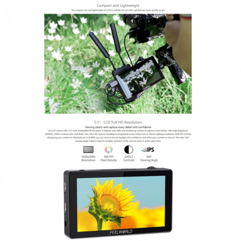 SELEWORLD LUT5 5.5 pouce Ultra High Light 3000nit écran tactile écran de caméra de caméra DSLR (noir) SF467B794-015