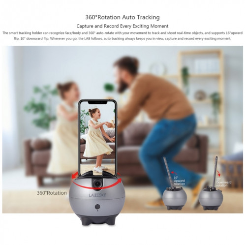 Lauzeke LA8 Smart Robot Cameraman 360 degrés Support de téléphone de suivi automatique (gris) SH468H593-010