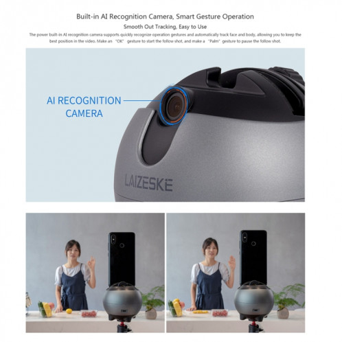 Lauzeke LA8 Smart Robot Cameraman 360 degrés Support de téléphone de suivi automatique (gris) SH468H593-010
