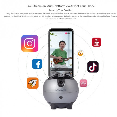 Lauzeke LA8 Smart Robot Cameraman 360 degrés Support de téléphone de suivi automatique (gris) SH468H593-010