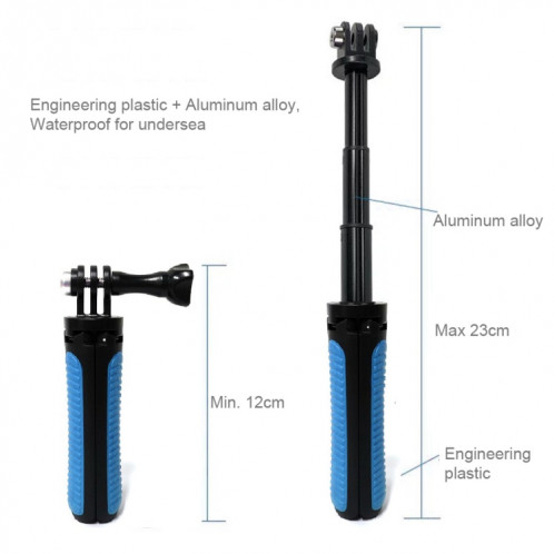 Multi-fonctionnel support de trépied pliable Selfie Monopod Stick pour GoPro HERO5 Session / 5/4 Session / 4/3 + / 3/2/1, caméras de sport Xiaoyi, longueur: 12-23cm (bleu) SH472L263-07