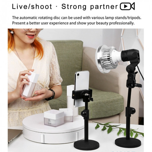 Présentoir rotatif électrique de 42 cm pour accessoires de prise de vue vidéo, charge : 100 kg, alimentation enfichable, (blanc) SH499W750-08