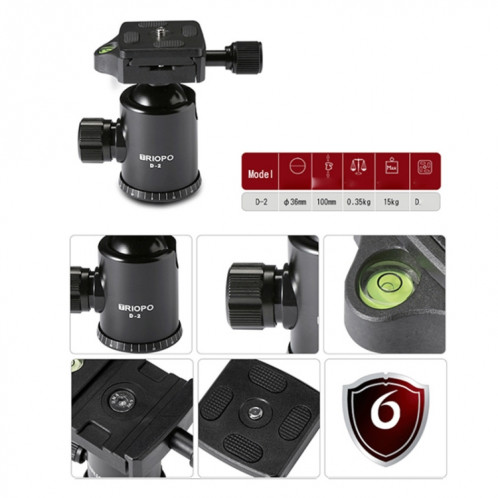 Monopod Triopo T258 en alliage d'aluminium avec tête de boule D2 (Noir) ST562B1655-08