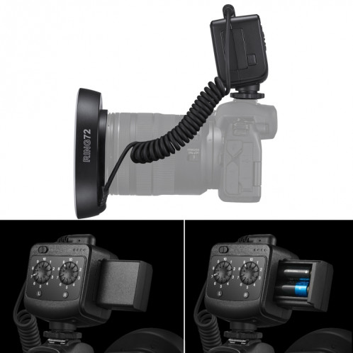 Godox Ring72 Bague macro 48 LED lumière flash avec 8 sonneries d'adaptateur de taille différente (noir) SG678B1973-07