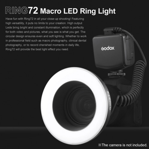 Godox Ring72 Bague macro 48 LED lumière flash avec 8 sonneries d'adaptateur de taille différente (noir) SG678B1973-07