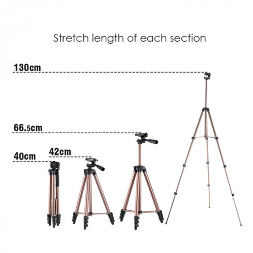 Support trépied en alliage d'aluminium en aluminium de 130 cm à 4 sections avec tête en trois dimensions (Champagne Gold) SH86CJ1609-07