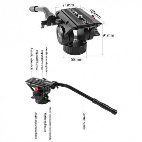 BEXIN VH-105 360 degrés Panorama Heavy The Tripod Action Fluid Head Head Head (Noir) SB709B592-09