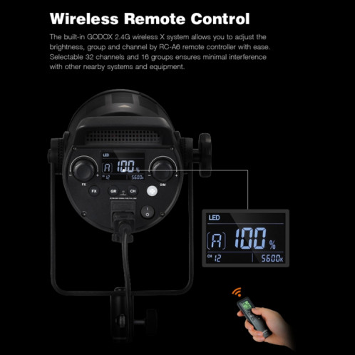 Godox SL150II 150W 5600K Lumière LED équilibrée en lumière du jour Studio Lumière vidéo continue () SG91EU1381-07