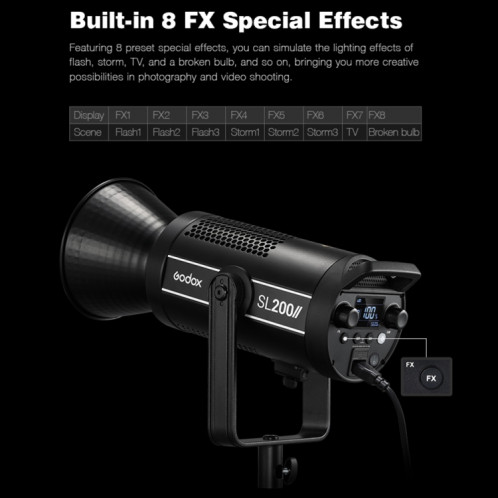 Godox SL200II 200W 5600K lumière LED équilibrée en lumière du jour Studio lumière vidéo continue () SG92EU1650-07