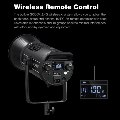Godox SL200II 200W 5600K lumière LED équilibrée en lumière du jour Studio lumière vidéo continue () SG92EU1650-07
