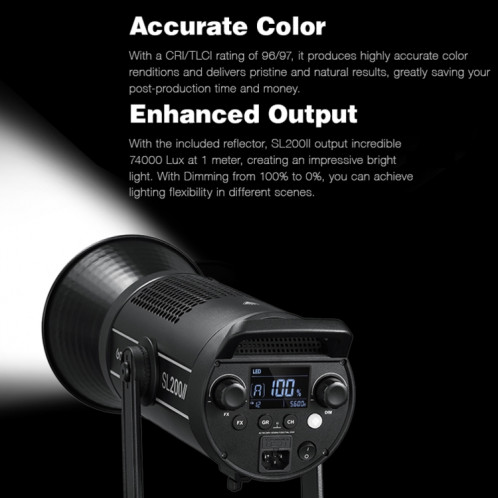 Godox SL200II 200W 5600K lumière LED équilibrée en lumière du jour Studio lumière vidéo continue () SG92EU1650-07