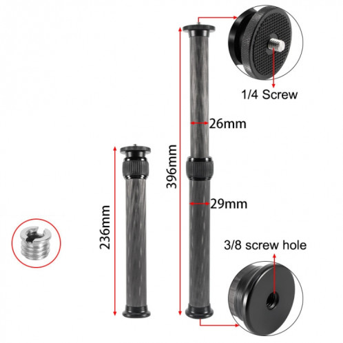 BEXIN P292C 236mm-396 mm Extension de trépied Pole Centre de fibre de carbone SB995B150-06