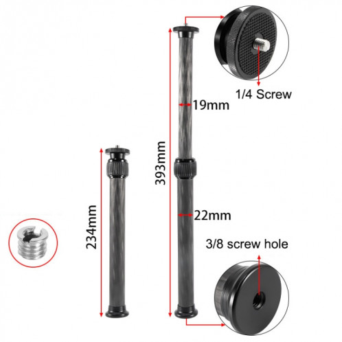 BEXIN P222C 234mm-393 mm Extension de trépied Pole Centre de fibre de carbone SB997B756-06