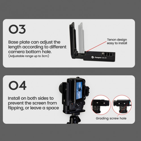 Fotopro QAL-88 2 en 1 Vertical Shoot 1/4 pouces Quick Release L Plate Bracket Base Holder (Noir) SF034B1794-010