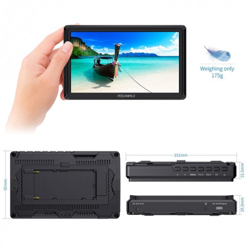 FEELWORLD FW568 V3 Moniteur de champ de caméra 3D LUT DSLR 6 pouces, IPS Full HD 1920 x 1152, prend en charge le bras d'inclinaison de sortie d'entrée HDMI SF20401664-08