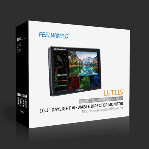 FEELWORLD LUT11S 10,1 pouces Ultra Haute Luminosité 2000nit Écran Tactile DSLR Caméra Moniteur de Champ, Entrée HDMI 3G-SDI 4K Sortie 1920 x 1200 Panneau IPS (Prise UE) SF41EU175-013