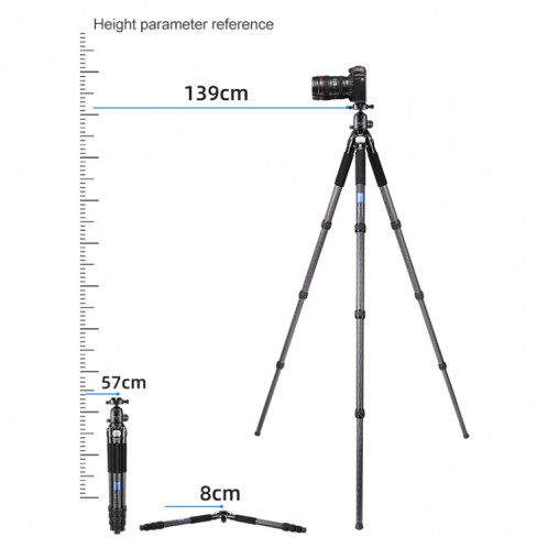 BEXIN RC294 Trépied Portable Pliable en Fibre de Carbone avec Rotule Panoramique K44 SH20891336-08