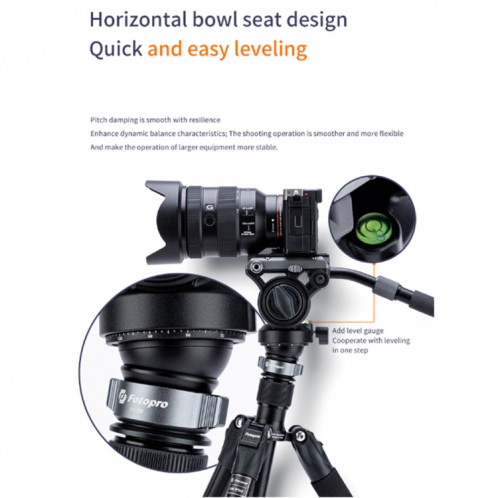 Fotopro S5i Pro Support de trépied à 4 sections avec tête de traînée fluide et base de tête (noir) SF127B1556-07