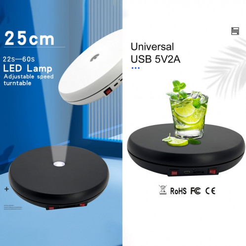 Présentoir rotatif électrique à lumière LED de 25 cm (noir) SH156B1772-09