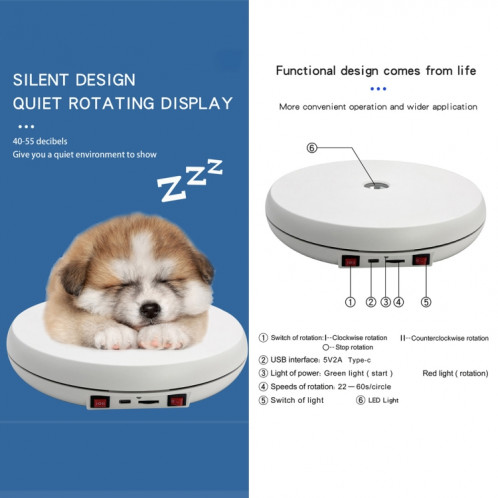 Présentoir rotatif électrique à lumière LED de 25 cm (blanc) SH156W208-09