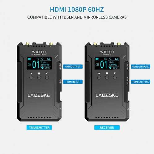 LAIZESKE W1000H Système de transmission vidéo sans fil HDMI 1000FT (Noir) SH173B1464-08