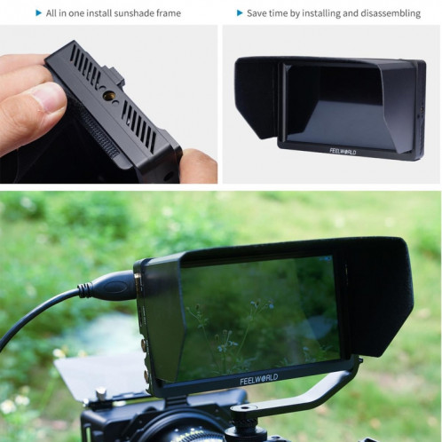 FEELWORLD FW568S Moniteur sur caméra 6 pouces FHD IPS 3G-SDI 4K HDMI F970 Kit d'alimentation et d'installation externe (Noir) SF211B16-011
