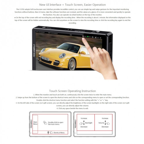 FEELWORLD CUT6S Enregistreur de moniteur à écran tactile 6 pouces FHD IPS 4K HDMI 3G-SDI Moniteur de champ de caméra (Noir) SF232B661-015