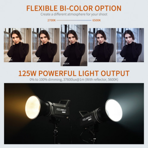 FEELWORLD FL125B Lampe vidéo bicolore à source ponctuelle 125 W, contrôle de l'application Bluetooth () SF35EU1648-010