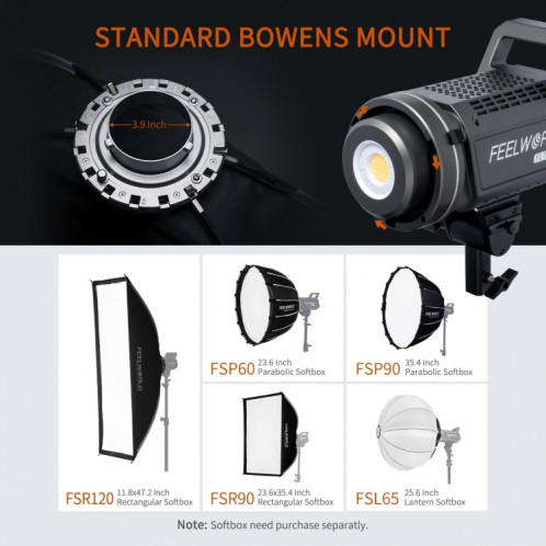 FEELWORLD FL125B Lampe vidéo bicolore à source ponctuelle 125 W, contrôle de l'application Bluetooth () SF35EU1648-010