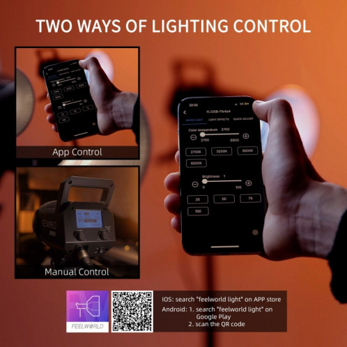 FEELWORLD FL125B Lampe vidéo bicolore à source ponctuelle 125 W, contrôle de l'application Bluetooth () SF35EU1648-010