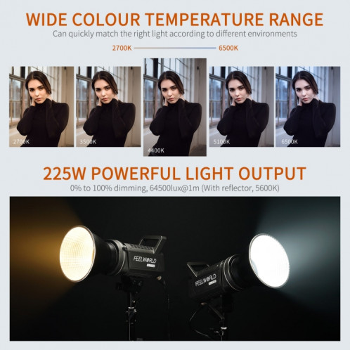 FEELWORLD FL225B Lampe vidéo bicolore à source ponctuelle 225 W, contrôle de l'application Bluetooth () SF37EU1657-010