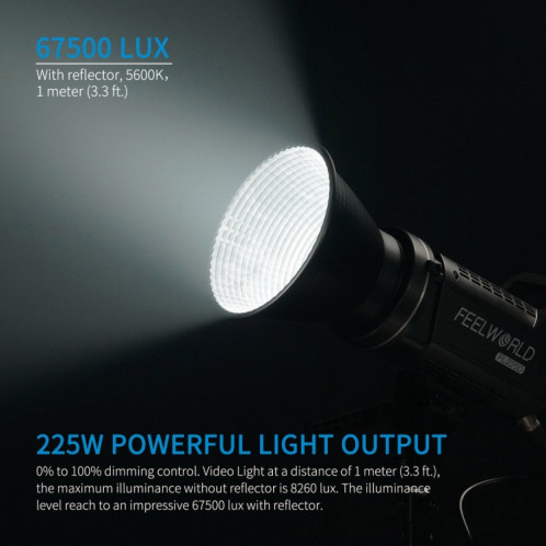 FEELWORLD FL225D Lumière vidéo à source ponctuelle de lumière du jour 225 W, contrôle de l'application Bluetooth (prise UE) SF38EU1211-09