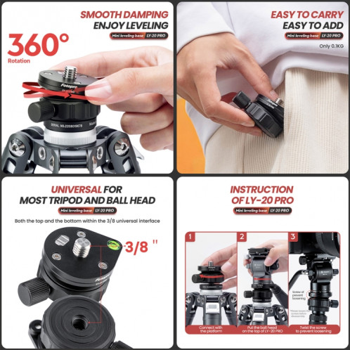 Fotopro LY-20 Pro Base de tête de trépied panoramique à 360 degrés (noir) SF246B43-06