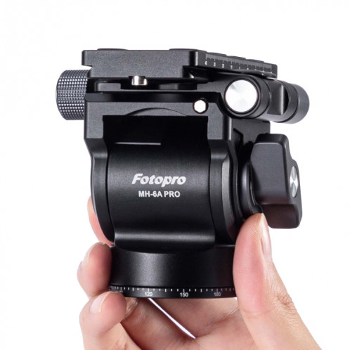Fotopro MH-6A Pro Trépied de caméra vidéo robuste en alliage d'aluminium à action fluide avec plaque coulissante (noir) SF247B1089-08